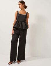 Maisie Satin Wide Leg Pants, Black (BLACK), large