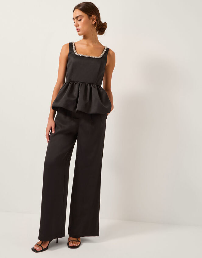 Maisie Satin Wide Leg Pants, Black (BLACK), large