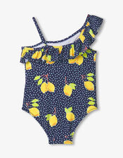 Hatley Lemon Print Ruffle Swimsuit, Blue (BLUE), large