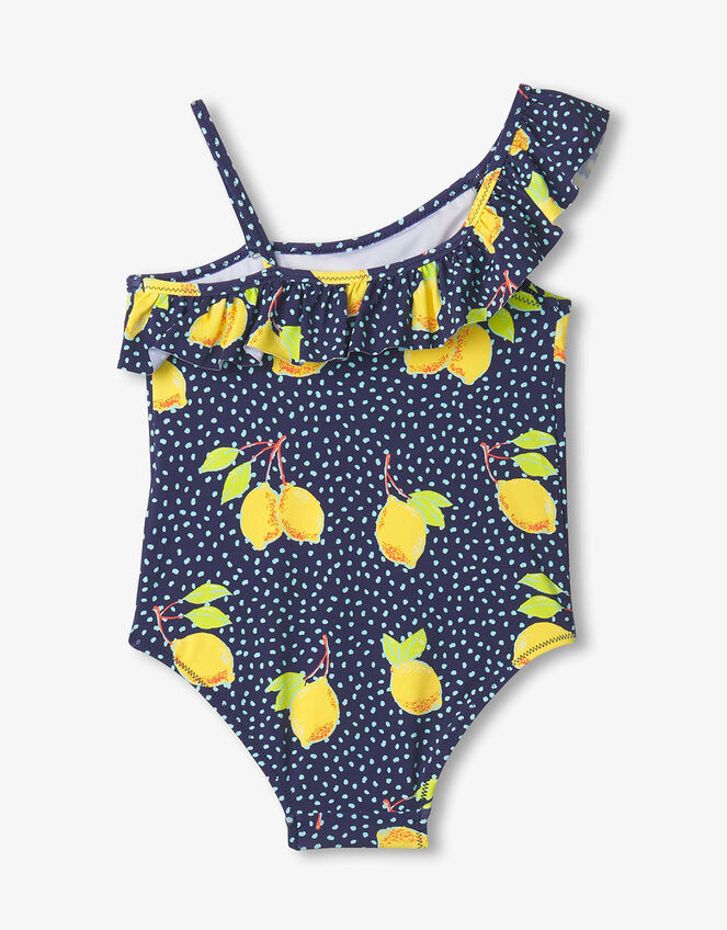 Hatley Lemon Print Ruffle Swimsuit, Blue (BLUE), large