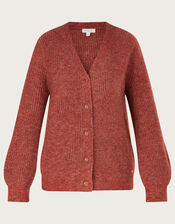 Super-Soft Ribbed Cardigan, Orange (RUST), large
