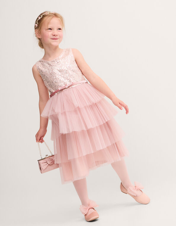 Elodie Sequin Tiered Party Dress, Pink (PALE PINK), large