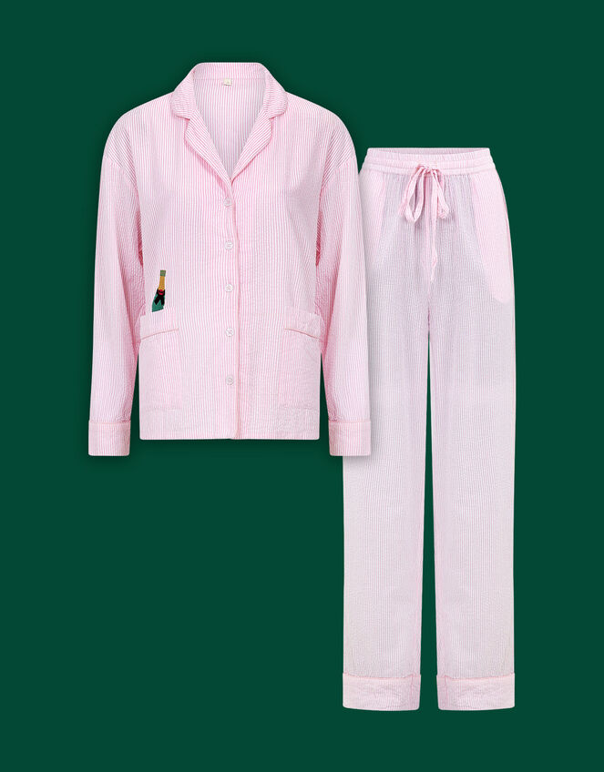 Anna + Nina Christmas Embroidered Pyjamas Set, Pink (PINK), large