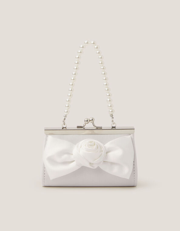 Satin Rose Bow Mini Bag, Ivory (IVORY), large
