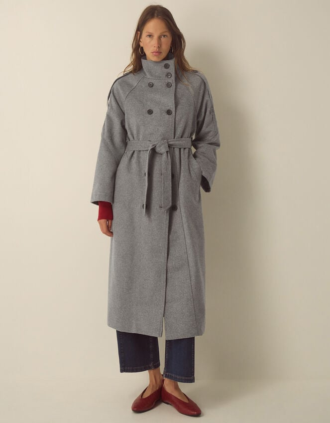 Elise Funnel Neck Wool Blend Coat, Grey (GREY), large