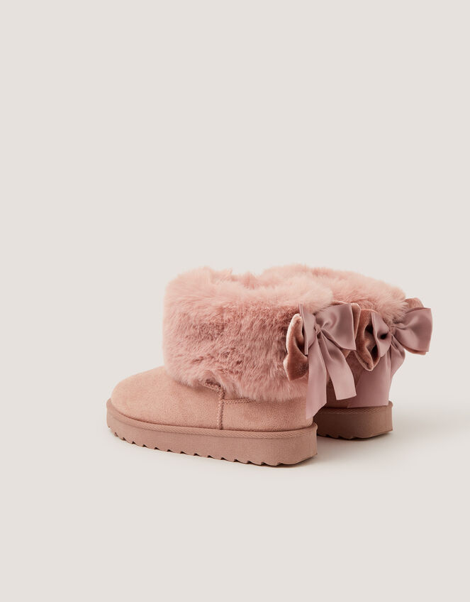 Velvet Bow Fluffy Ankle Boots, Pink (PINK), large