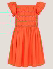 Smocked Square Neck Dress, Orange (ORANGE), large