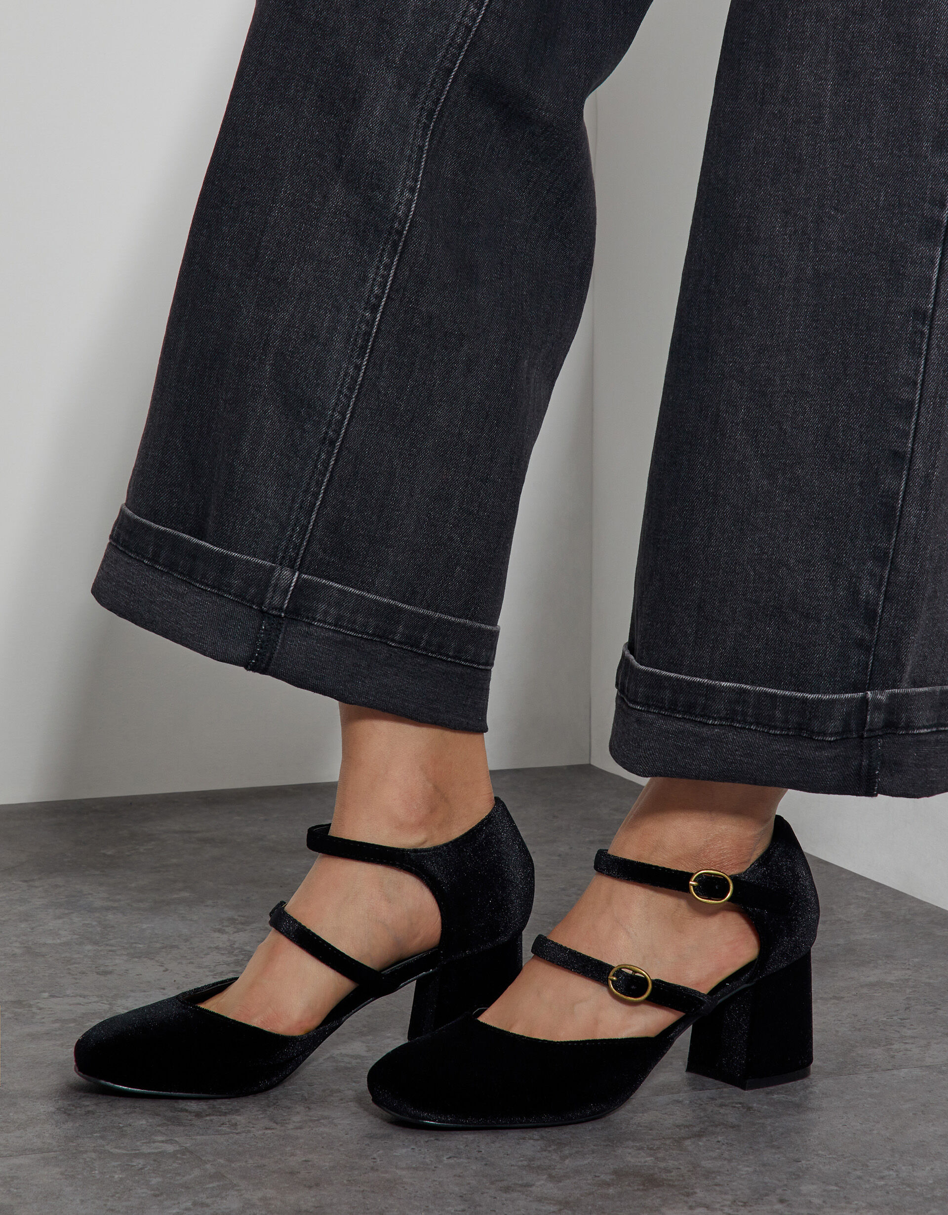 Ruth Velvet Mary Jane Heels Black