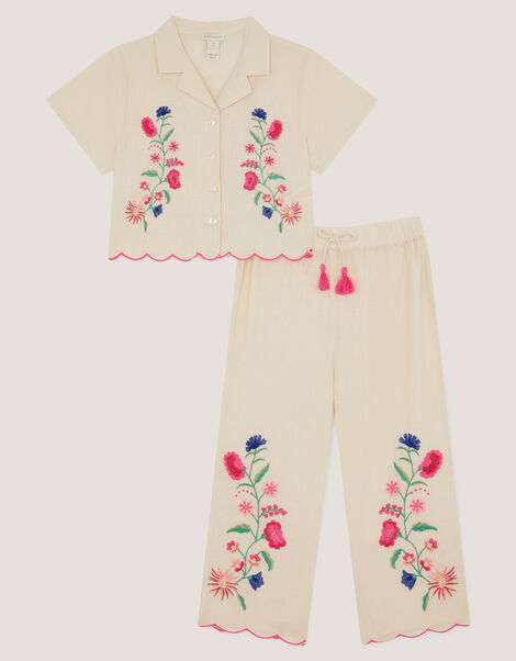 Floral Embroidered Shirt & Trousers Set, White (WHITE), large