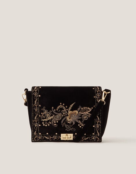 Lily Floral Embroidered Shoulder Bag, , large