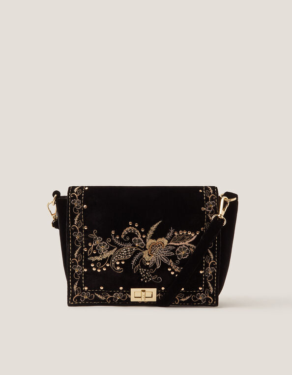 Lily Floral Embroidered Shoulder Bag, , large