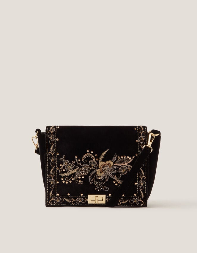 Lily Floral Embroidered Shoulder Bag, , large