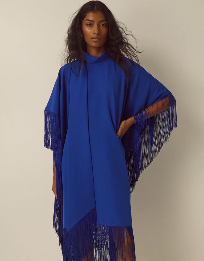 Novi High-Neck Fringe Mini Dress, Blue (COBALT), large