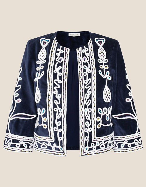 Embroidered Velvet Jacket Blue Women S Jackets Monsoon Global