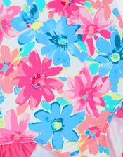 Fluorescent Flower Frill Swimsuit with Recycled Polyester, Pink (PINK), large