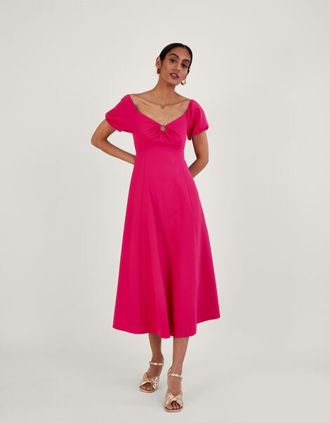 Katie Ring Detail Bardot Dress Pink, Pink (PINK), large