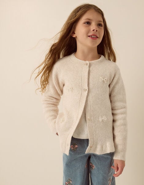 Pearl Bow Peplum Cardigan, Cream (CREAM), large