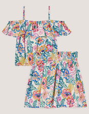 Tropical Floral Strappy Top & Skirt Set, Ivory (IVORY), large