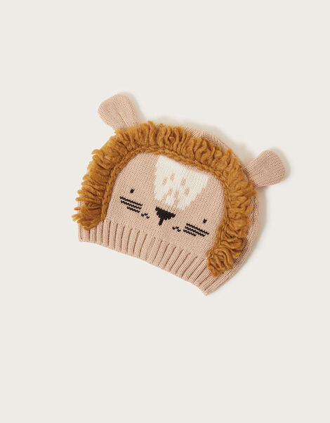 Baby Winston Lion Beanie Hat, Camel (OATMEAL), large
