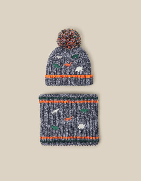 Dino Bobble Hat & Snood Set, Grey (GREY), large