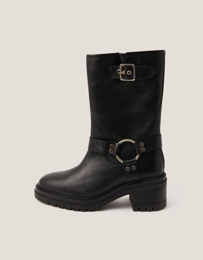 Jade Leather Biker Boots, Black (BLACK), large