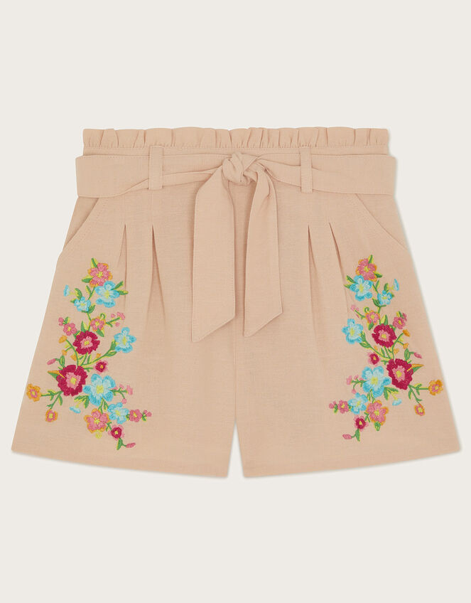 Embroidered Paperbag Shorts, Natural (STONE), large