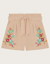 Embroidered Paperbag Shorts, Natural (STONE), large