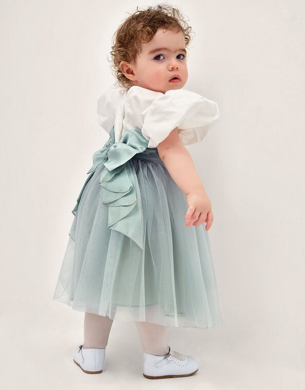 Baby Puff Sleeve Sateen Tulle Party Dress, Green (SAGE), large