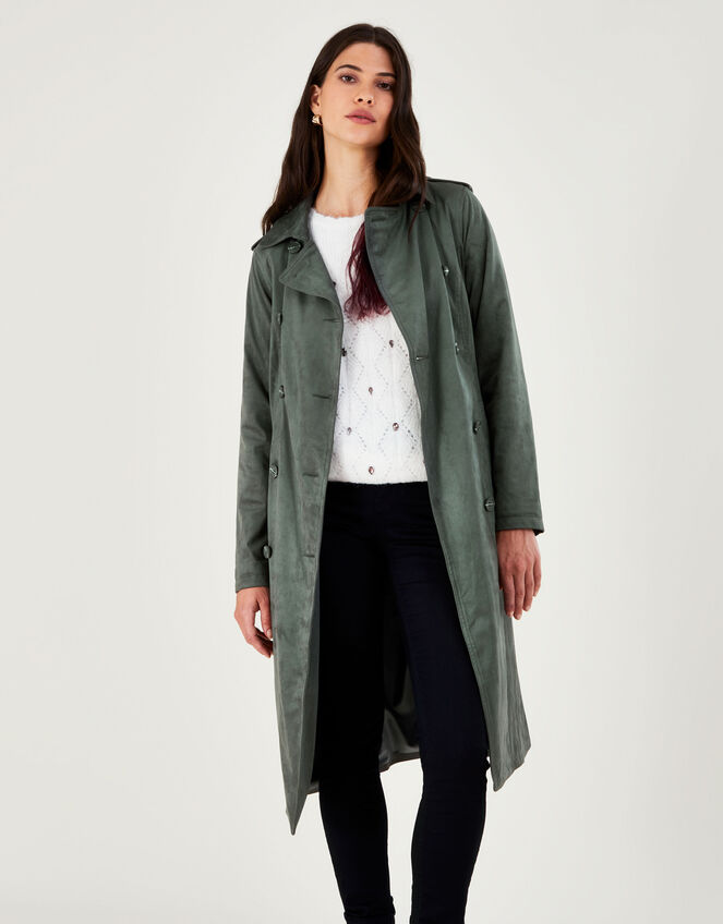 Sara Suedette Belted Mac, Green (GREEN), large