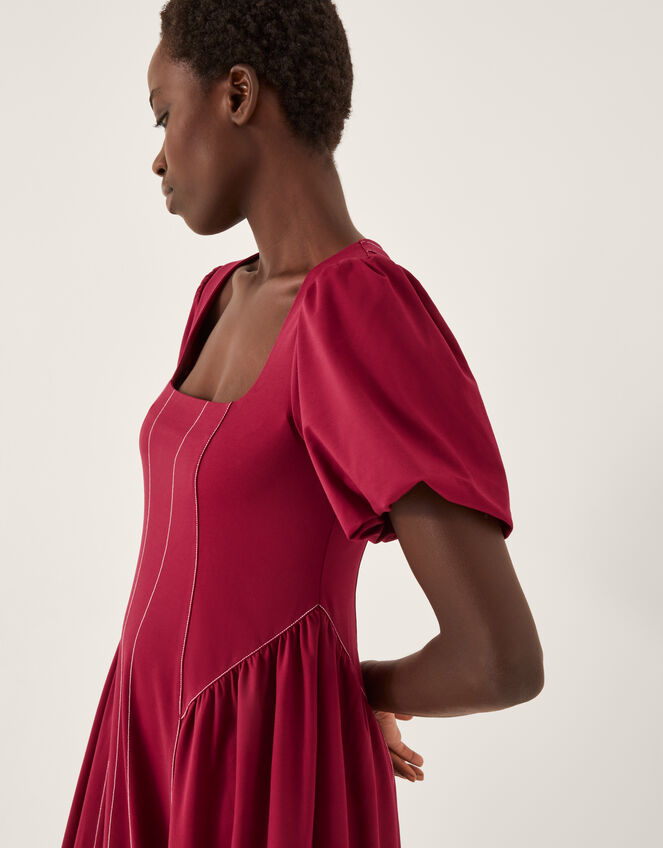 Sapna Puff Sleeve Jersey Midi Dress, Red (BERRY), large