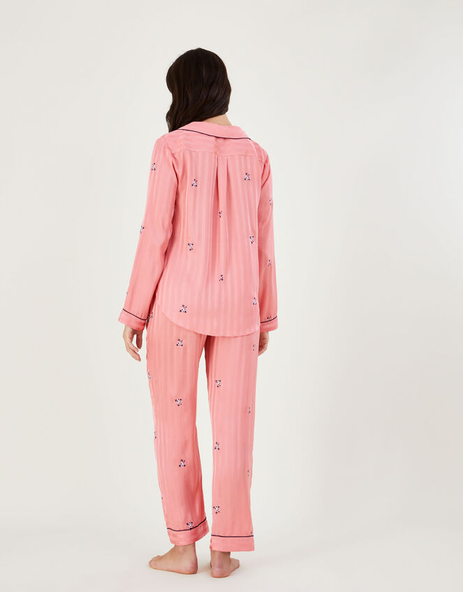 Stripe Embroidered Pyjama Set in Recycled Polyester, Pink (PINK), large