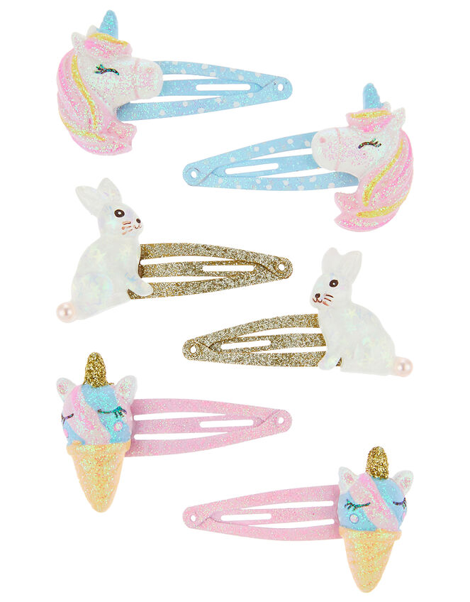 Unicorn, Bunny and Ice Cream Hair Clip Set, , large