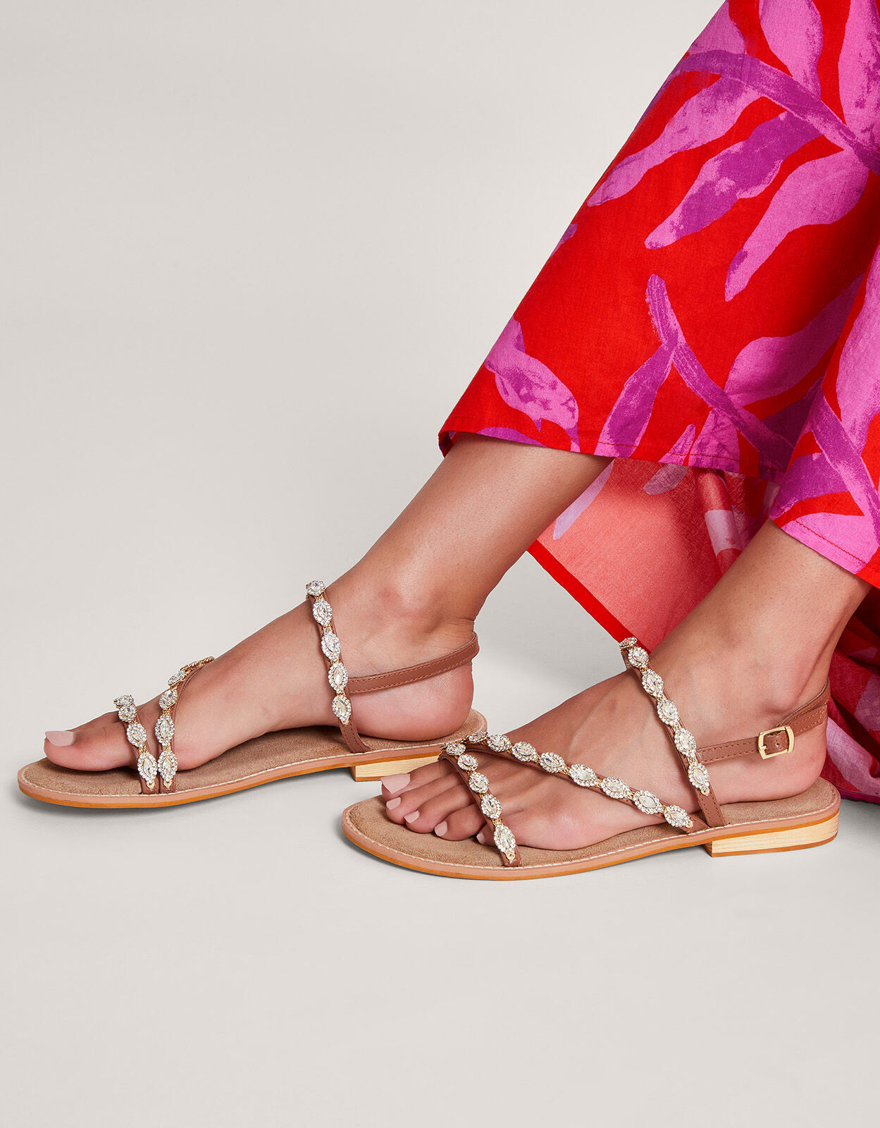 Embellished Leather Sandals Gold