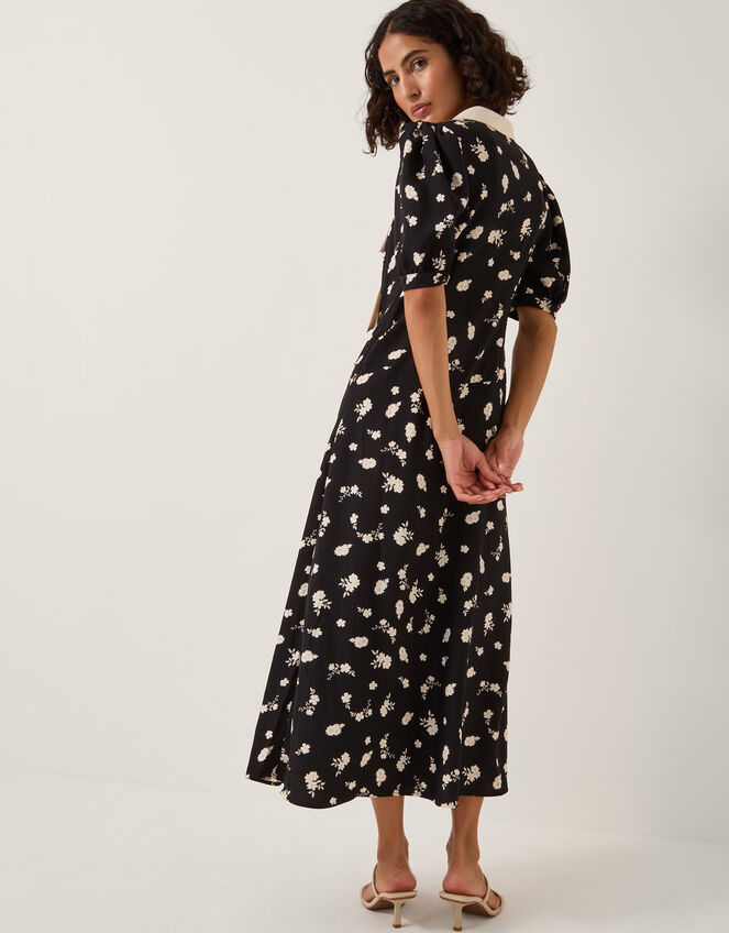 Mabli Floral Bow Midi Tea Dress, Black (BLACK), large