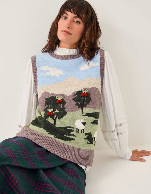 Monsoon x Sarah Corbett-Winder Countryside Knitted Vest, Mink (MINK), large