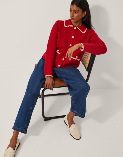 Nina Scallop Collar Cardigan, Red (RED), large