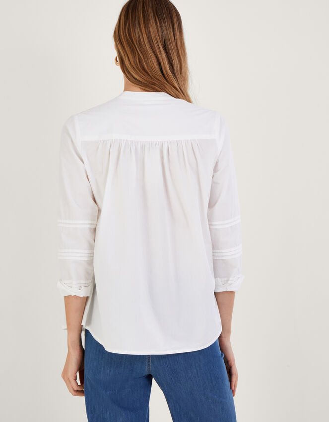 Pintuck Detail Longline Blouse , White (WHITE), large