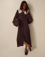 Shae Lace Collar Polka Dot Midi Dress, Brown (CHOCOLATE), large