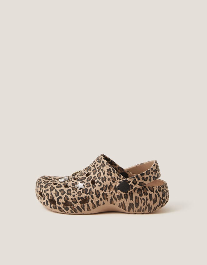 Jewel Leopard Print Clogs, Brown (BROWN), large