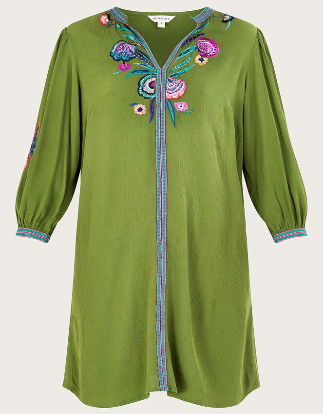 Kaitlyn Bird Embroidered Tunic, Green (GREEN), large
