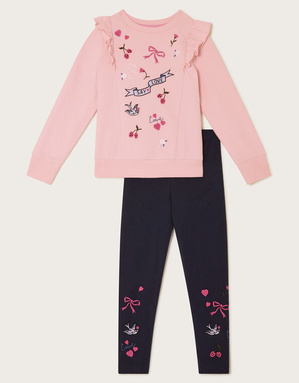 Love Embroidered Sweater and Leggings Set, Pink (PINK), large