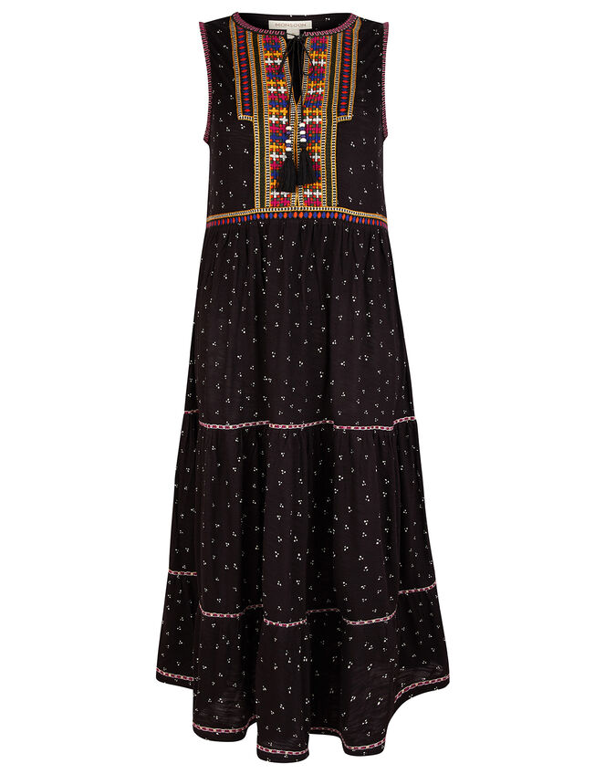 Malakai Embroidered Jersey Midi Dress, Black (BLACK), large