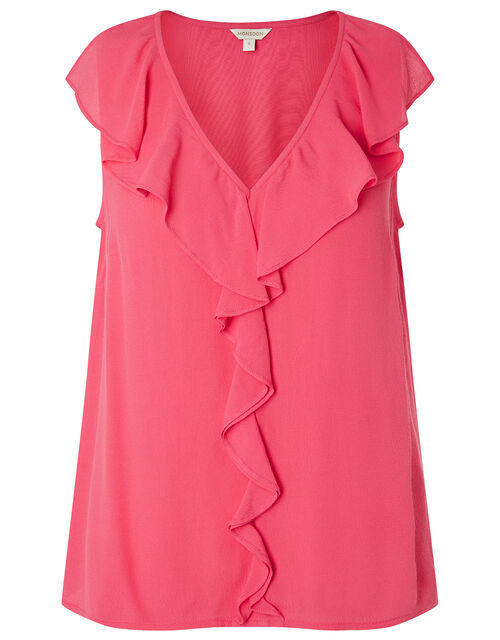Ruffle Short Sleeve Blouse, Pink (PINK), large
