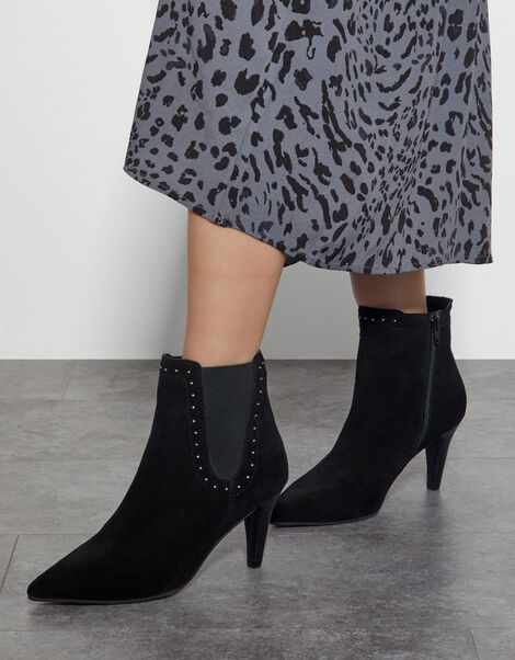 Oriana Suede Stud Heeled Boots, Black (BLACK), large