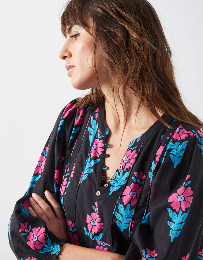 East Helena Woodblock Print Midi Dress, Black (BLACK), large