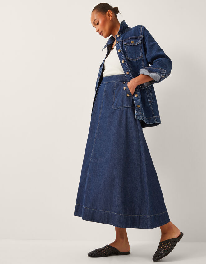 Harper A-Line Denim Maxi Skirt, Blue (INDIGO), large
