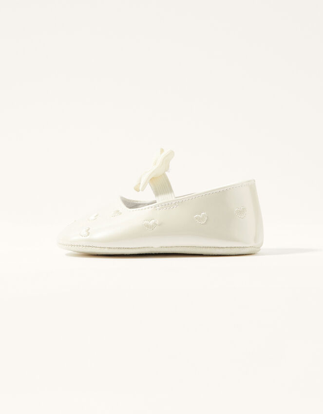 Heart Embroidered Patent Booties, Ivory (IVORY), large
