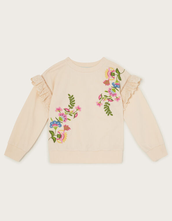 Floral Embroidered Ruffle Jumper, Ivory (IVORY), large