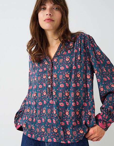 East Lyza Floral Top, Teal (TEAL), large