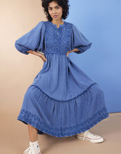 East Cinzia Tiered Denim Dress, Blue (DENIM BLUE), large